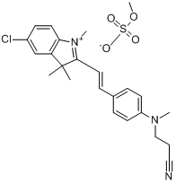 CAS:71873-57-9_5-氯-2-[2-[4-[(2-氰乙基)甲氨基]苯基]乙烯基]-1,3,3-三甲基-3H-吲哚翁硫酸甲酯盐的分子结构