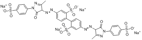 CAS:72927-70-9_4,4'-二[[4,5-二氢-3-甲基-5-氧代-1-(4-磺基苯基)-1H-吡唑-4-基]偶氮]-[1,1'-联苯]-2,2'-二磺酸四钠盐的分子结构