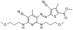 CAS:72968-71-9_4-氰基-5-[[5-氰基-2,6-二[(3-甲氧基丙基)氨基]-4-甲基-3-吡啶基]偶氮]-3-甲基-2-噻吩羧酸甲酯的分子结构