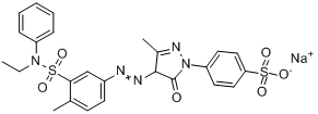 CAS:72968-72-0_4-[4-[[3-[(乙基苯基氨基)磺酰基]-4-甲基苯基]偶氮]-4,5-二氢-3-甲基-5-氧代-1H-吡唑-1-基]苯磺酸钠盐的分子结构