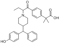 CAS:76811-98-8_4-((4-(4-羟基二苯甲基)-1-哌啶基)-1-氧代丁基)-a,a-二甲基苯乙酸的分子结构