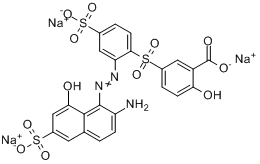 CAS:83784-15-0_5-[[2-[(2-氨基-8-羟基-6-磺基-1-萘基)偶氮]-4-磺基苯基]磺酰基]-2-羟基-苯甲酸钠盐的分子结构