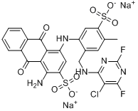 CAS:84100-75-4_1-氨基-4-[[2-[[(5-氯-2,6-二氯-4-嘧啶基)氨基]甲基]-4-甲基-5-磺苯基]氨基]-9,10-二氢-9,10-二氧-2-蒽磺酸的分子结构