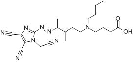 CAS:86772-44-3_4-[丁基[4-[[4,5-二氰基-1-(氰基甲基)-1H-咪唑-2-基]偶氮]-3-甲基戊基]氨基]丁酸乙酯的分子结构
