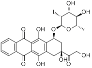 CAS:92689-49-1_(7S,9S)-7-[(2R,3R,4R,5R,6S)-4,5-二羟基-3-碘-6-甲基氧杂环己-2-基]氧基-6,9,11-三羟基-9-(2-羟基乙酰基)-的分子结构