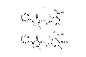 CAS:72928-85-9_二[2,4-二氢-4-[(2-羟基-5-甲基-3-硝基苯基)偶氮]-5-甲基-2-苯基-3H-吡唑-3-酮合(2-)]铬酸(1-)氢盐的分子结构