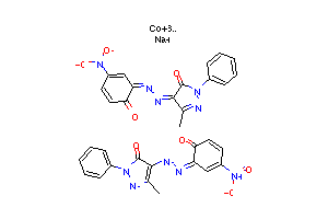 CAS:71839-88-8_二[2,4-二氢-4-[(2-羟基-5-硝基苯基)偶氮]-5-甲基-2-苯基-3H-吡唑-3-酸(2-)]钴酸(1-)钠的分子结构