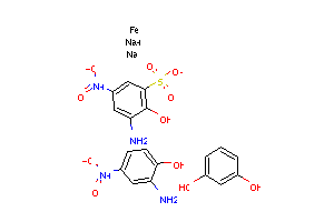 CAS:82640-18-4_重氮化的3-氨基-2-羟基-5-硝基苯磺酸单钠与铁的复合物与重氮化的2-氨基-4-硝基酚和间苯二酚偶合物钠盐的分子结构