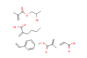 CAS:37237-99-3_2-甲基-2-丙烯酸甲酯与2-丙烯酸丁酯、苯乙烯、1,2-丙二醇单(2-甲基-2-丙烯酸酯)和2-丙烯酸的聚合物的分子结构
