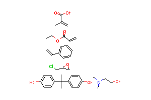 CAS:68957-91-5_[[2-甲基-2丙烯酸、氯甲基环氧乙烷、苯乙烯、2-丙烯酸乙酯、4,4'-(1-甲基亚乙基)二酚]的聚合物与2-(二甲胺?的分子结构